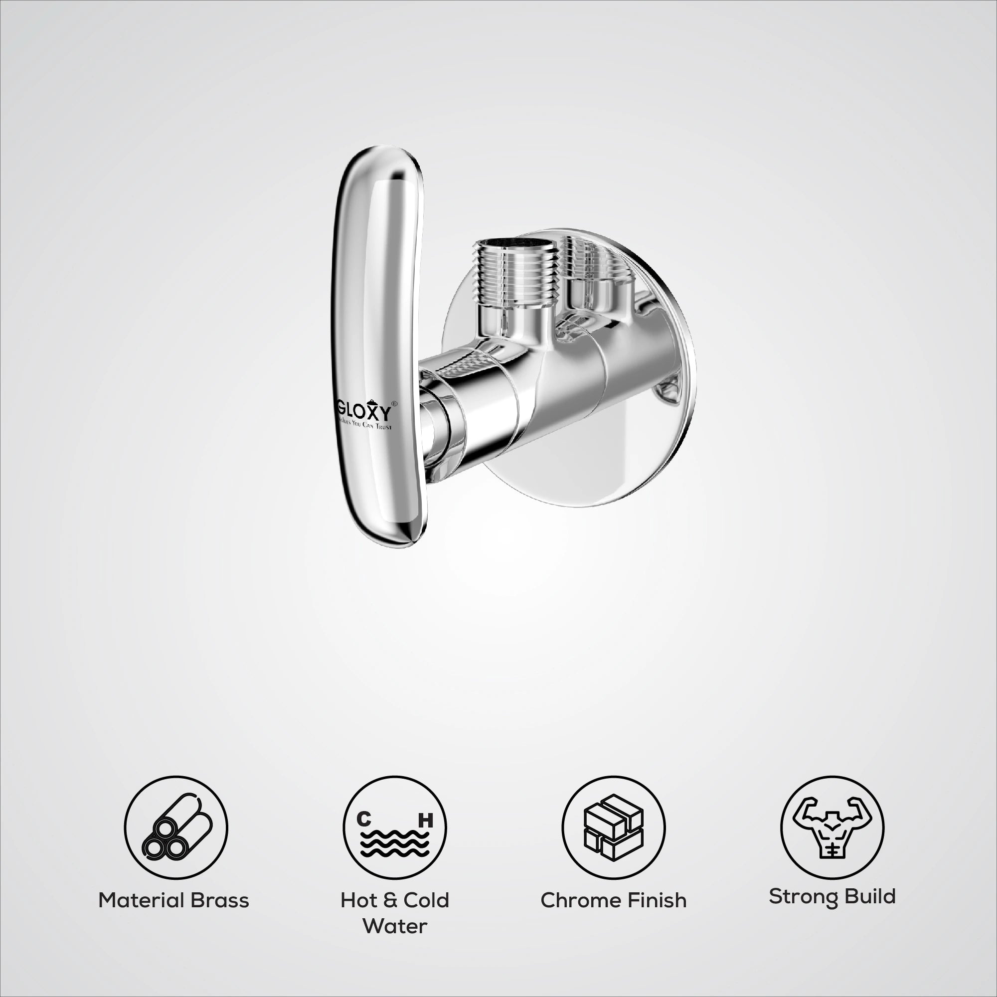 Chrome Finish Concealed Stop Cock Faucet Tap Valve with Flange for Bathrooms, Overhead Tanks, geysers (Riva)-by GLOXY®