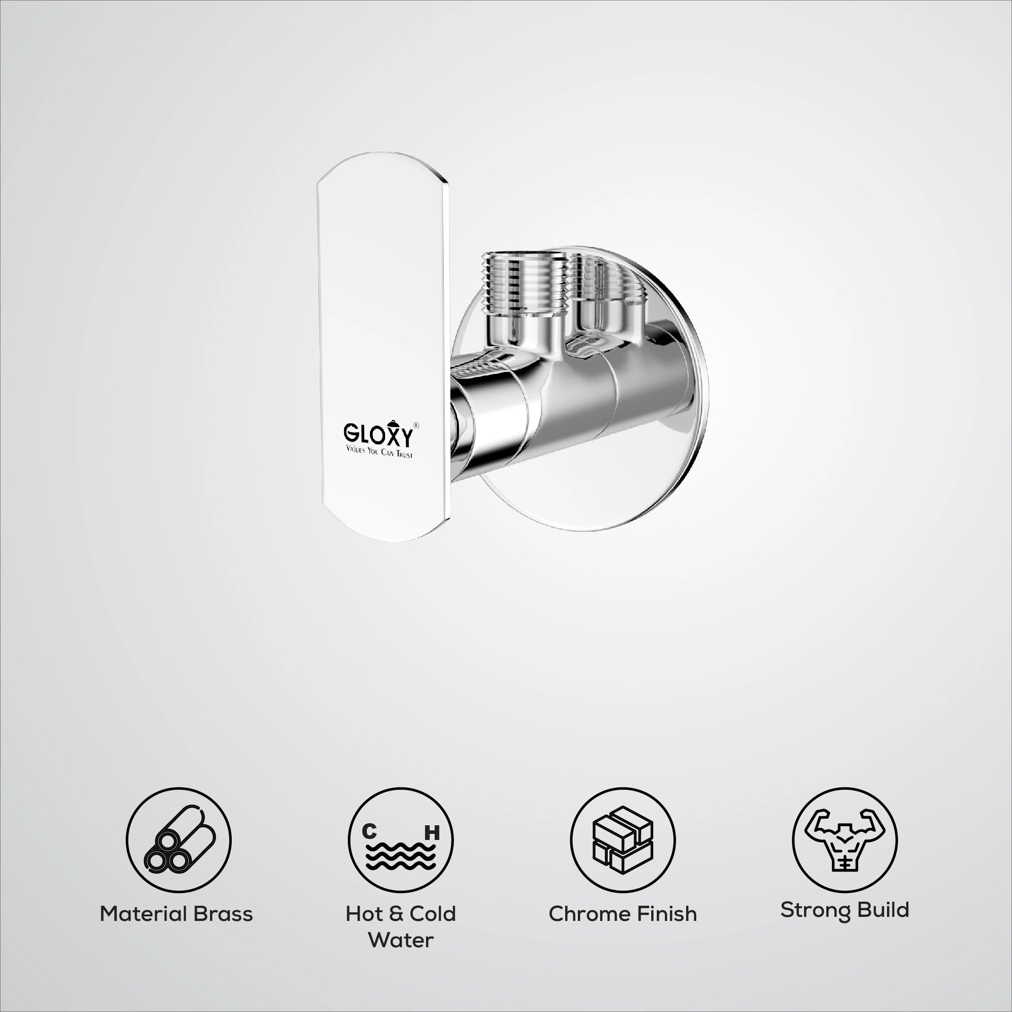 Chrome Finish Angle Cock Valve Faucet Tap for Attachment of Hand Shower,  Health Faucet & Geyser Pipes (Jet+)-by GLOXY®