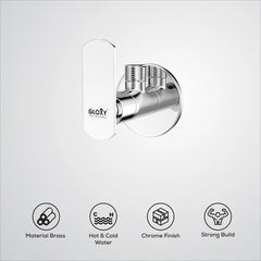 Chrome Finish Angle Cock Valve Faucet Tap for Attachment of Hand Shower,  Health Faucet & Geyser Pipes (Jet+)-by GLOXY®