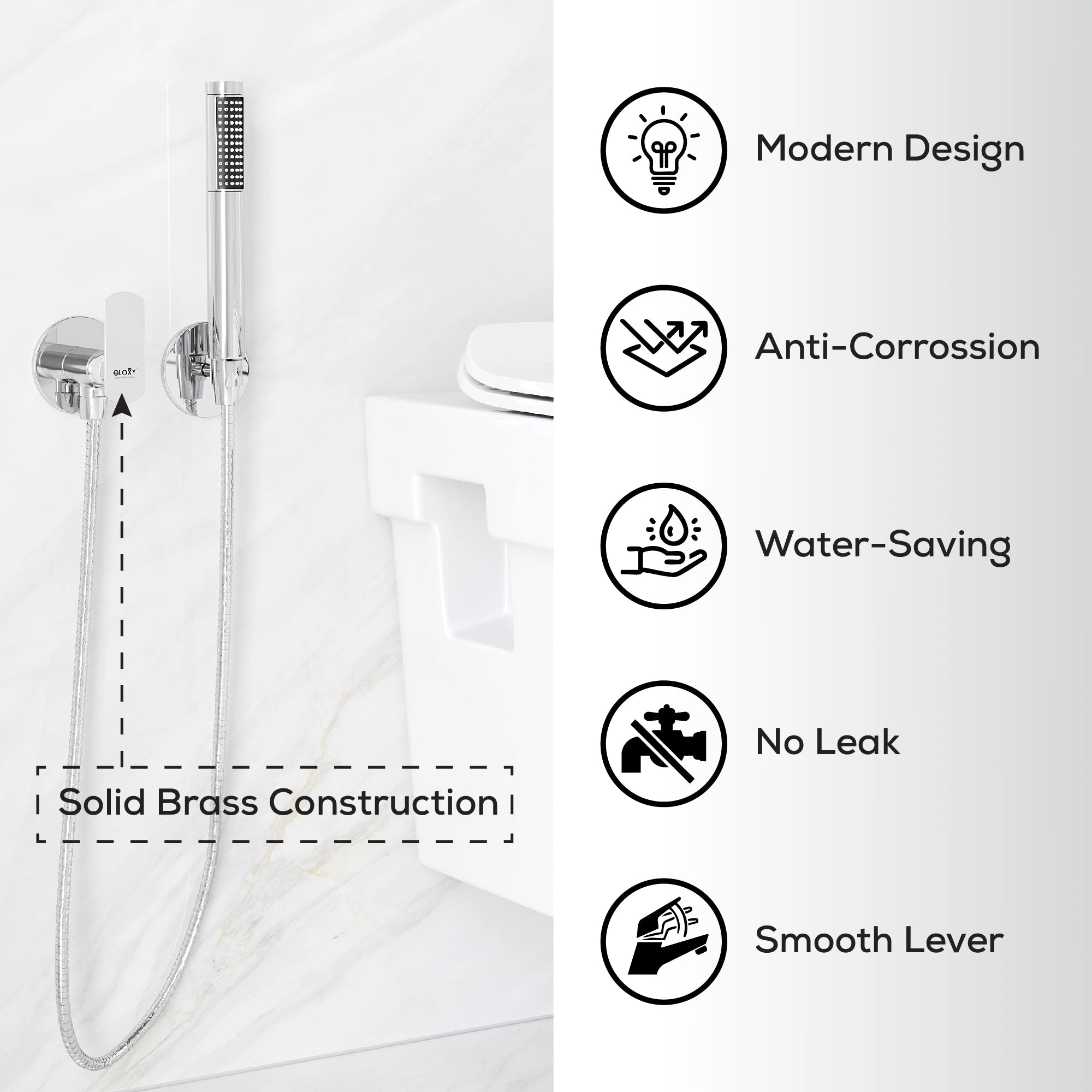 Chrome Finish Angle Cock Valve Faucet Tap for Attachment of Hand Shower,  Health Faucet & Geyser Pipes (Jet+)-by GLOXY®