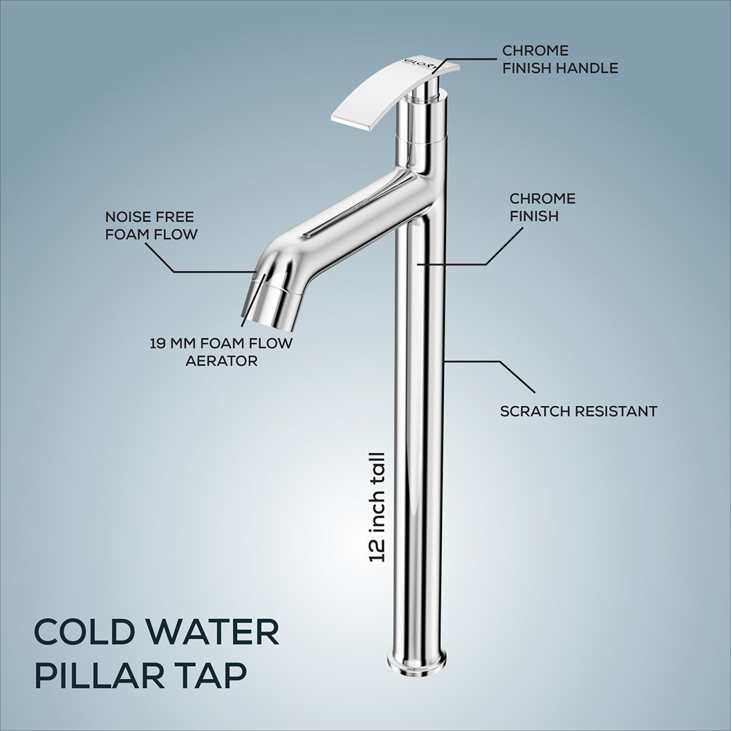 Chrome Finish Deck Mount Brass Swivel Long Spout Tall Body Pillar Tap Cock Faucet for Kitchen Sinks and Bathroom (Sky)-by GLOXY®