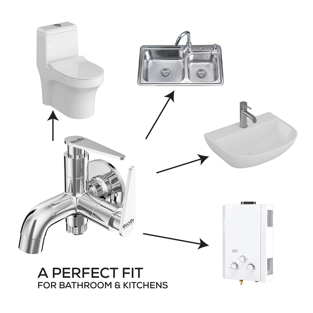 Chrome Finish Brass Two way Handle Faucet tap Bib Cock for attachment of Health Faucet, Hand Shower (Nano)-by GLOXY®