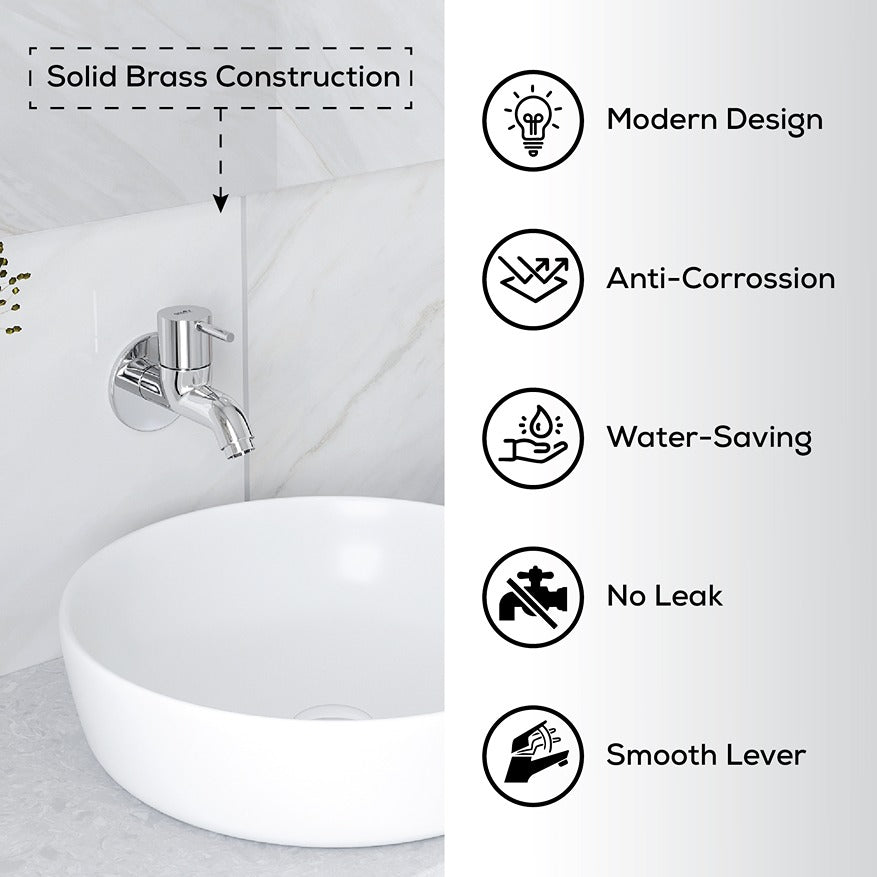 Chrome Finish Wall Mount Brass Short Neck Cock Faucet Tap Valve for bathroom, Kitchen, Wash Basin Water Tap (Royal)-by GLOXY®