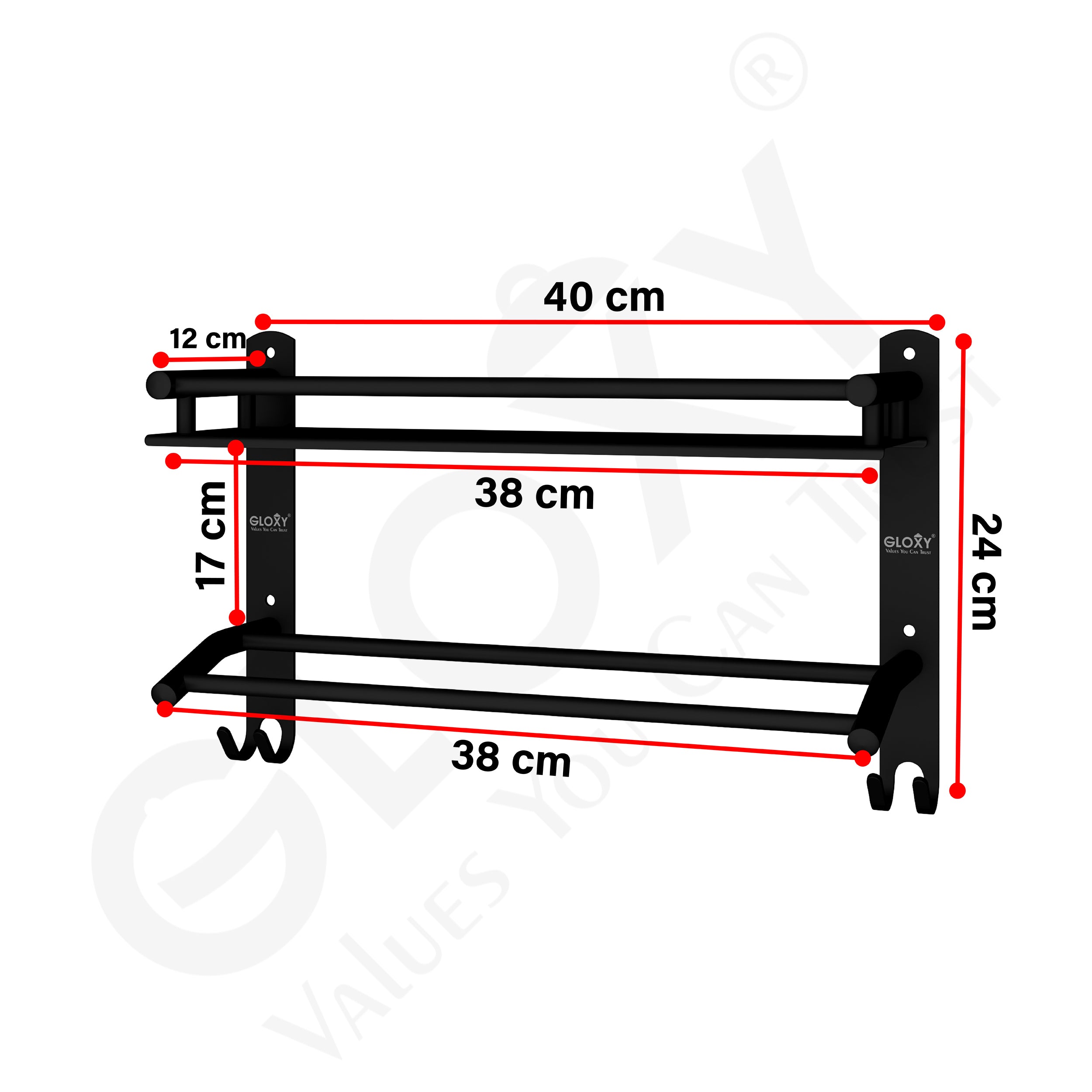 Black Matte Wall Mount Stainless Steel Shelf with Towel Holder