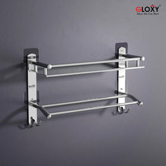 Rectangular Shape Stainless Steel  Multipurpose 2 Layer Shelf Adhesive Bathroom Shelf (Silver)-by GLOXY®