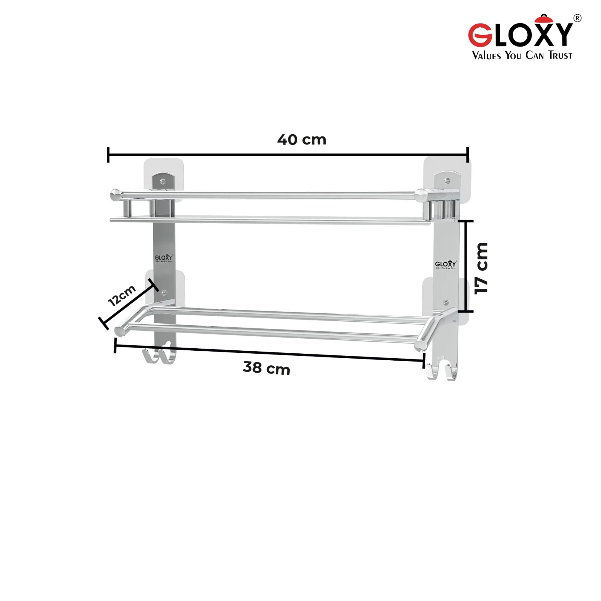 Rectangular Shape Stainless Steel  Multipurpose 2 Layer Shelf Adhesive Bathroom Shelf (Silver)-by GLOXY®