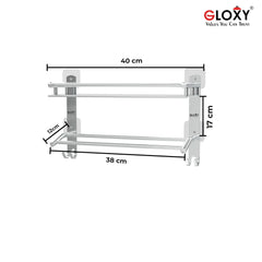 Rectangular Shape Stainless Steel  Multipurpose 2 Layer Shelf Adhesive Bathroom Shelf (Silver)-by GLOXY®