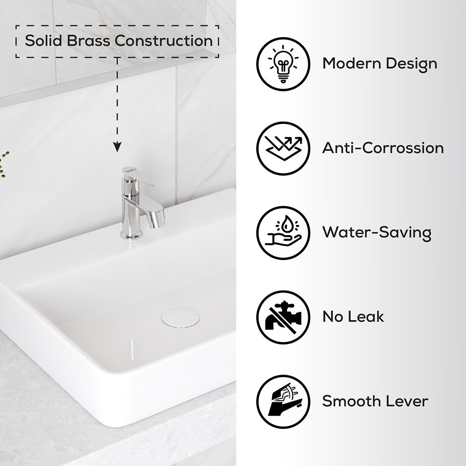 Chrome Finish Brass Deck Mount Faucet Water Tap Pillar Cock for Bathroom Washbasin & Kitchen Sinks (Nano)-by GLOXY®
