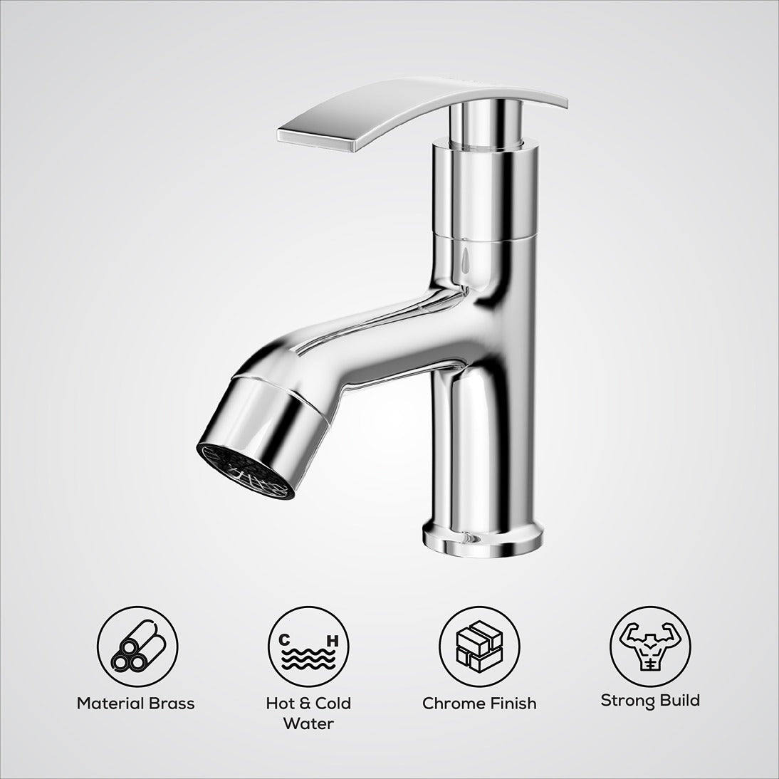 Chrome Finish Deck Mount Brass Short Pillar Cock Faucet Tap Valve with High Flow Center Hole for bathroom, Kitchen, Wash Basin Water Tap (Delight)-by GLOXY®