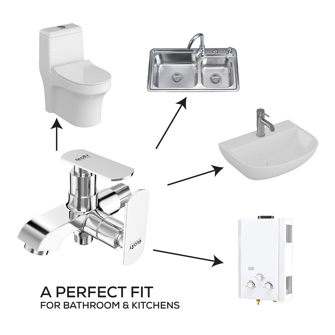 Chrome Finish Bib Cock Brass Faucet Water Tap for Bathroom Washbasins, Gardens & Kitchen Sinks (Jet+)-by GLOXY®