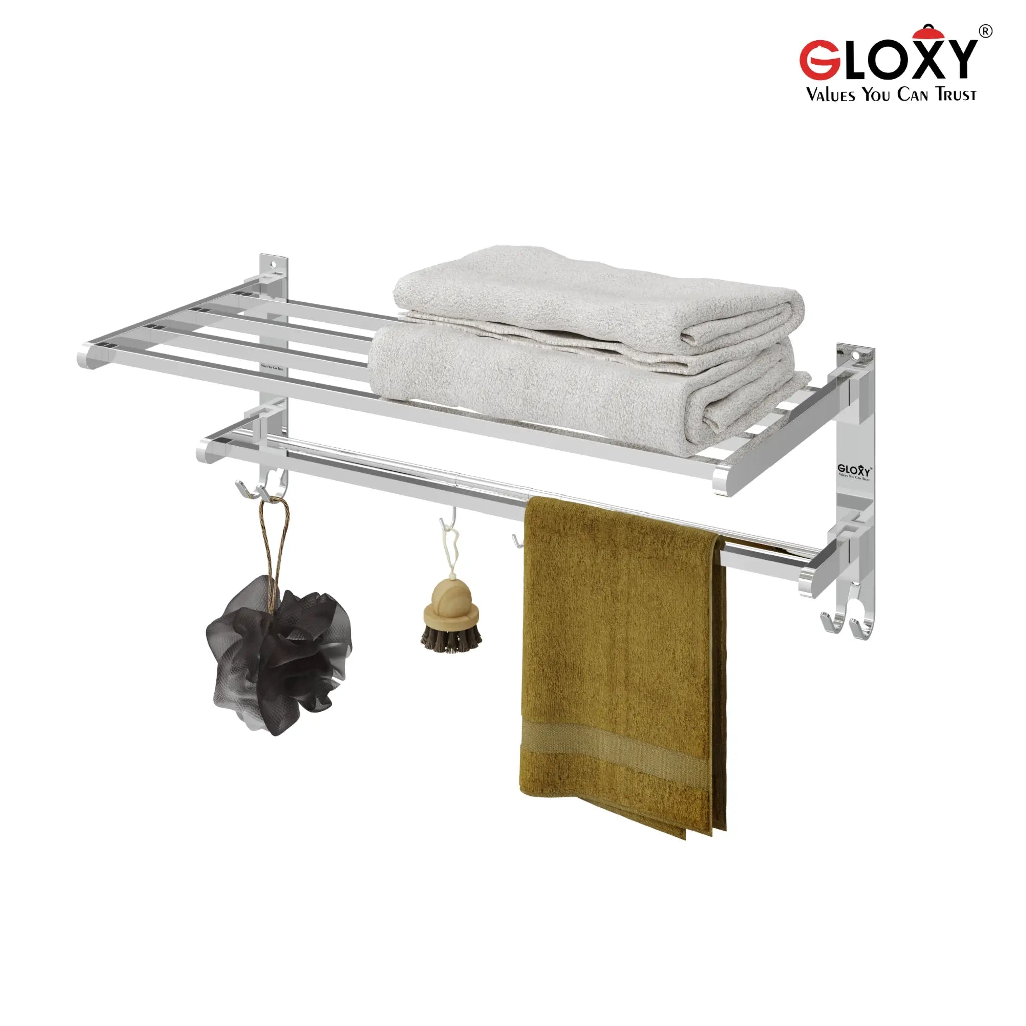 Rectangular Shape Stainless Steel Folding Large Towel Rack 24 Inch Silver -by GLOXY®