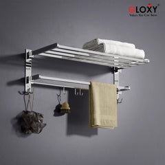Rectangular Shape Stainless Steel Folding Large Towel Rack 24 Inch Silver -by GLOXY®