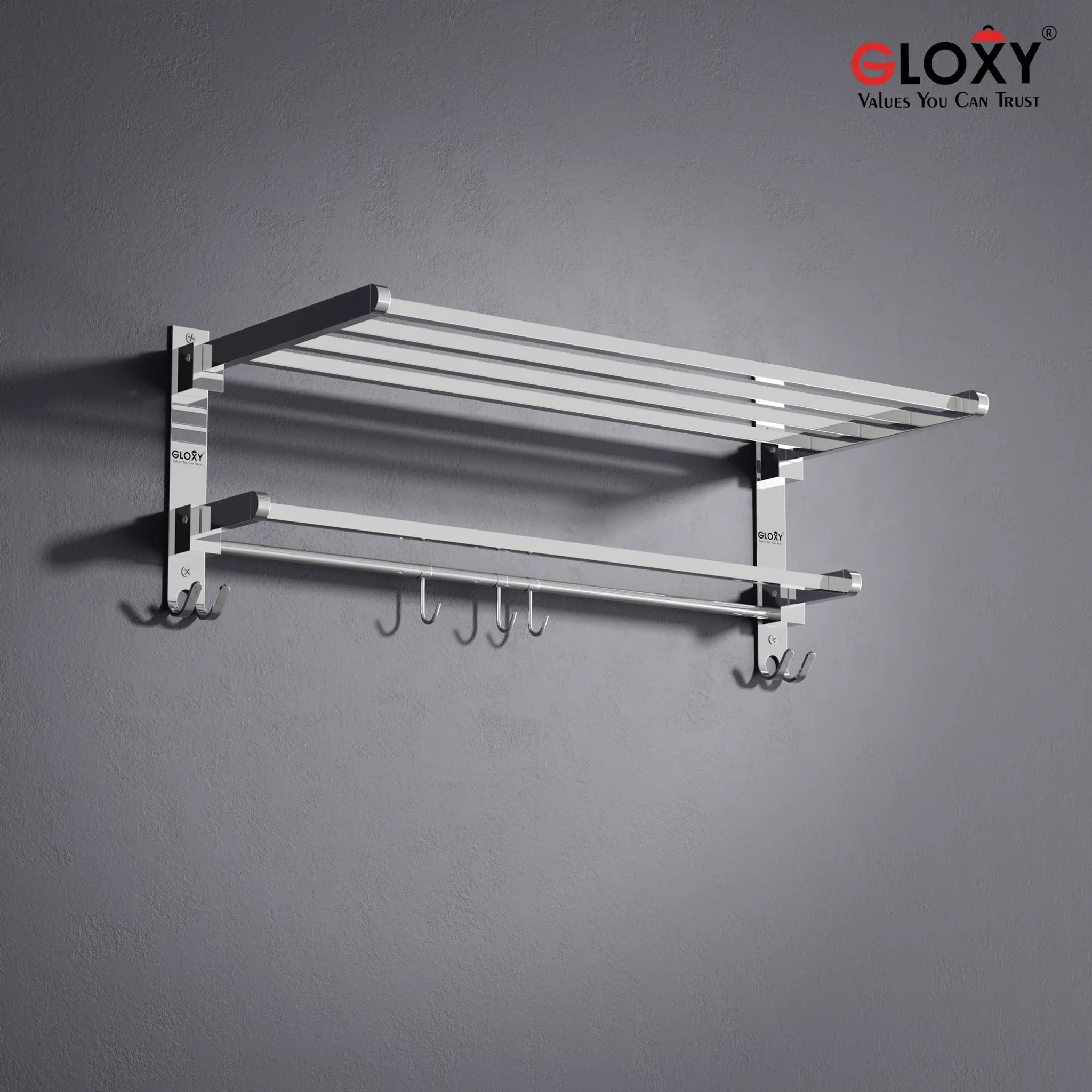 Rectangular Shape Stainless Steel Folding Large Towel Rack 24 Inch Silver -by GLOXY®