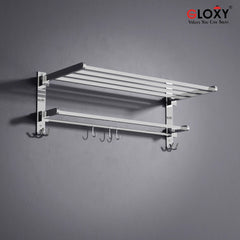 Rectangular Shape Stainless Steel Folding Large Towel Rack 24 Inch Silver -by GLOXY®
