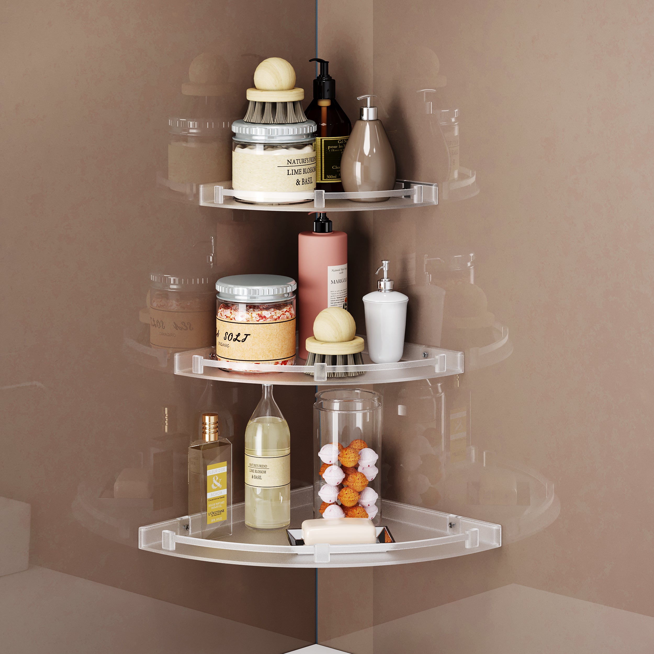 Unbreakable Transparent ABS Acrylic Corner Wall Shelf Set - 3 Pieces - Bathroom & Living Room Storage