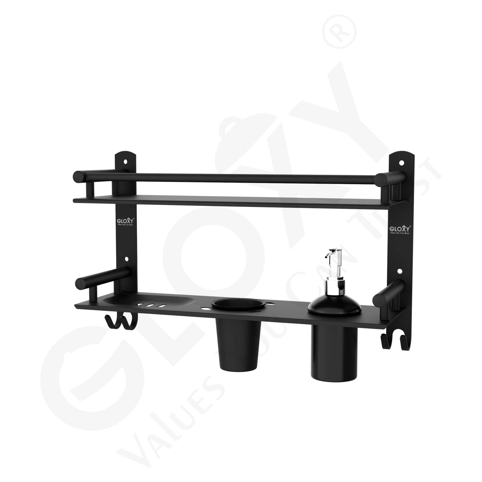 Black Matte Finish 6-in-1 Stainless Steel Bathroom Shelf Set