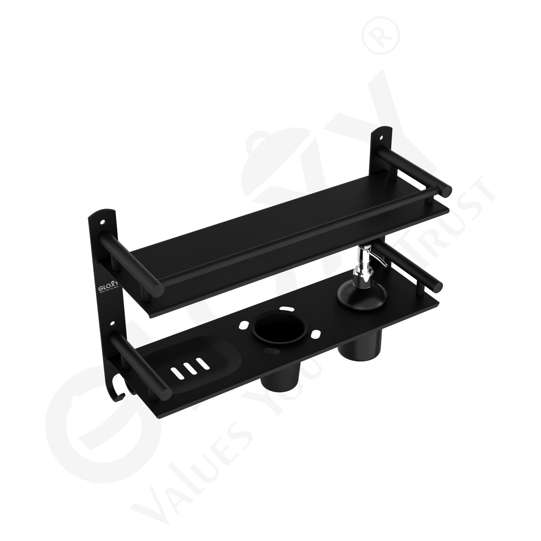 Black Matte Finish 6-in-1 Stainless Steel Bathroom Shelf Set