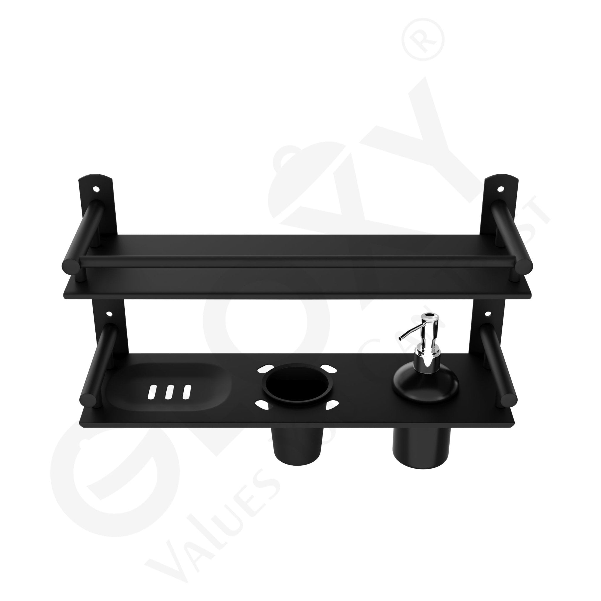 Black Matte Finish 6-in-1 Stainless Steel Bathroom Shelf Set