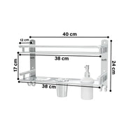 Gloxy Silver Finish 6 in1 Premium Multipurpose Stainless Steel 2 Layer Bathroom Shelf with Soap Dish & Liquid Dispenser