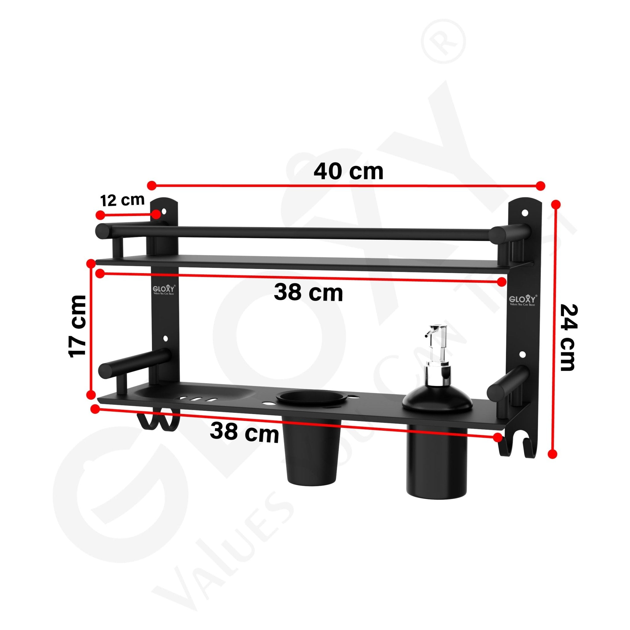 Black Matte Finish 6-in-1 Stainless Steel Bathroom Shelf Set