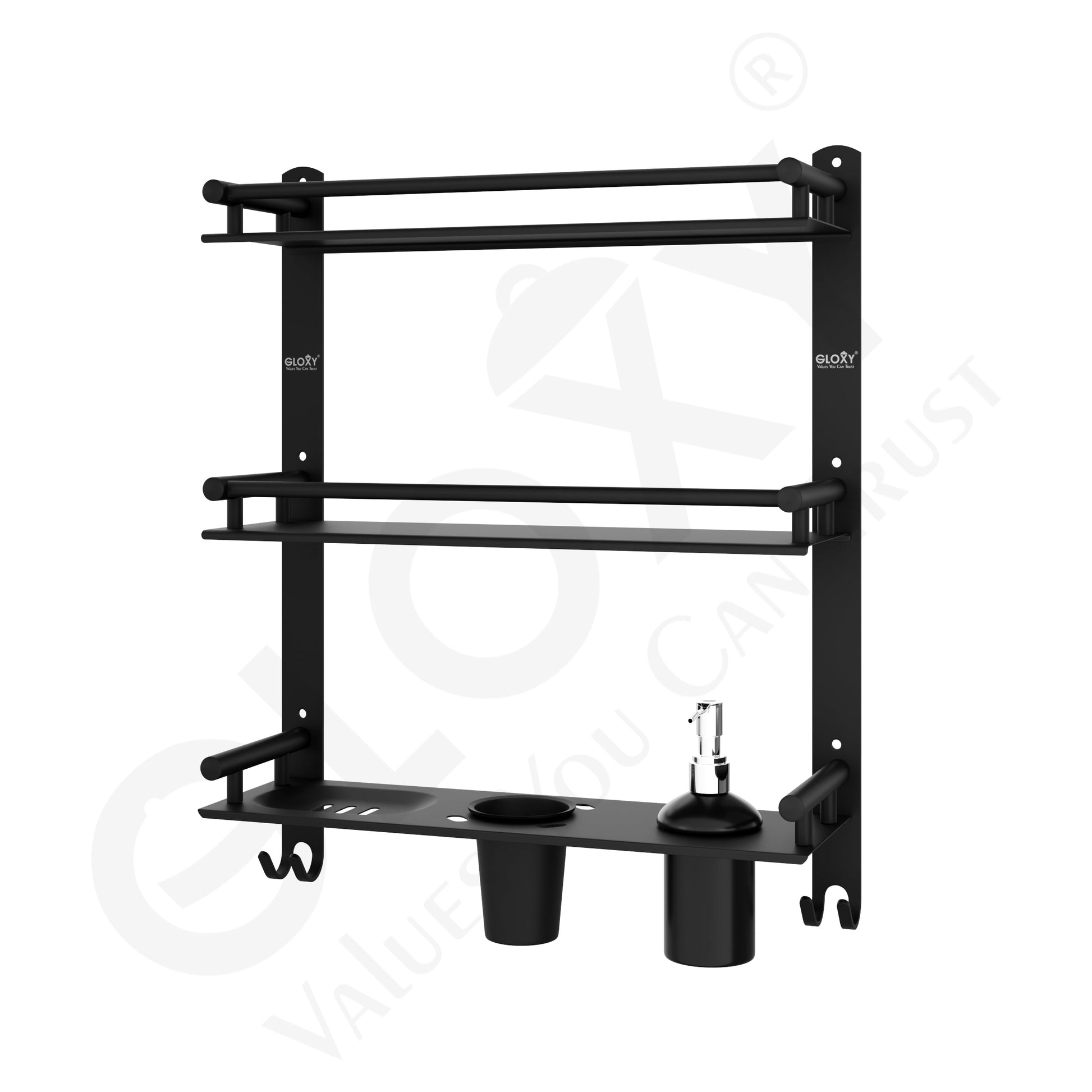 Black Matte 6-in-1 Premium Stainless Steel Bathroom Shelf Set