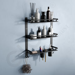 Black Matte 6-in-1 Premium Stainless Steel Bathroom Shelf Set