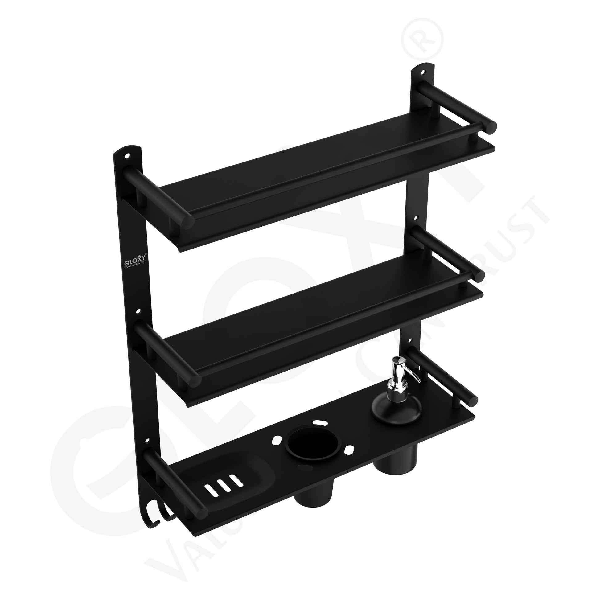 Black Matte 6-in-1 Premium Stainless Steel Bathroom Shelf Set