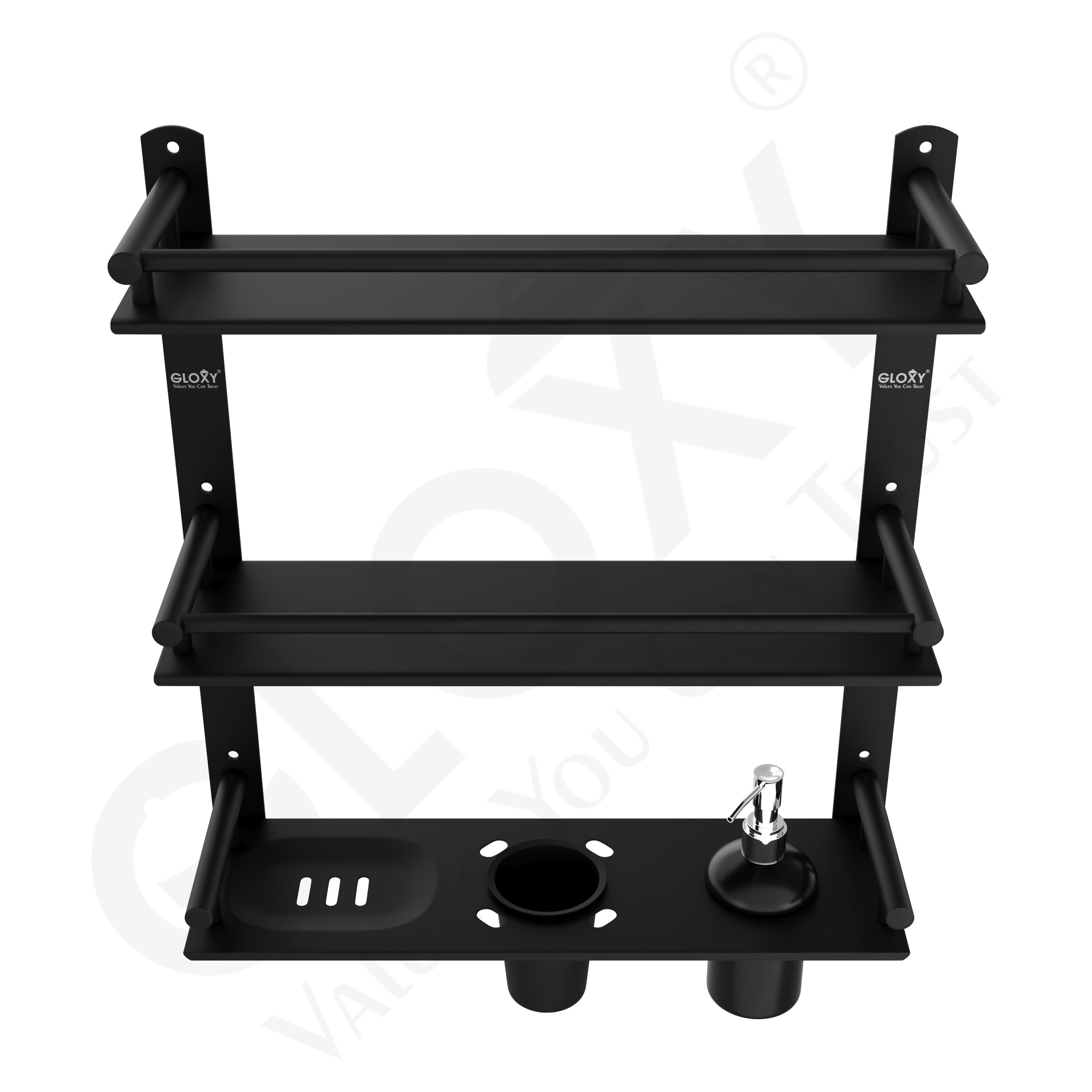 Black Matte 6-in-1 Premium Stainless Steel Bathroom Shelf Set