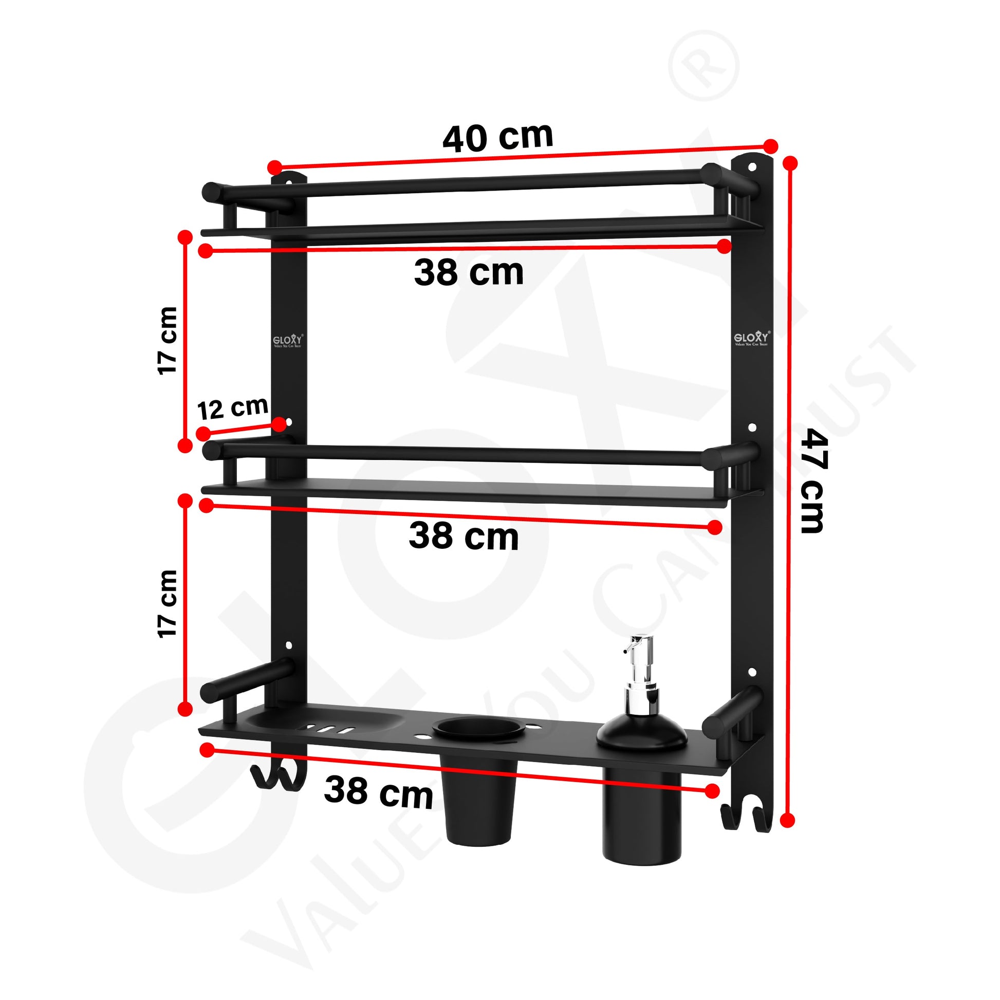 Black Matte 6-in-1 Premium Stainless Steel Bathroom Shelf Set