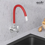Gloxy Brass Kitchen Sink Tap with Chrome Finished Leak Proof Touch Lever - Red Silicon 20 Inch Flexible Splash Free Spout with Single Flow Water Saver Nozzle - 10 Years Warranty on Spindle Only