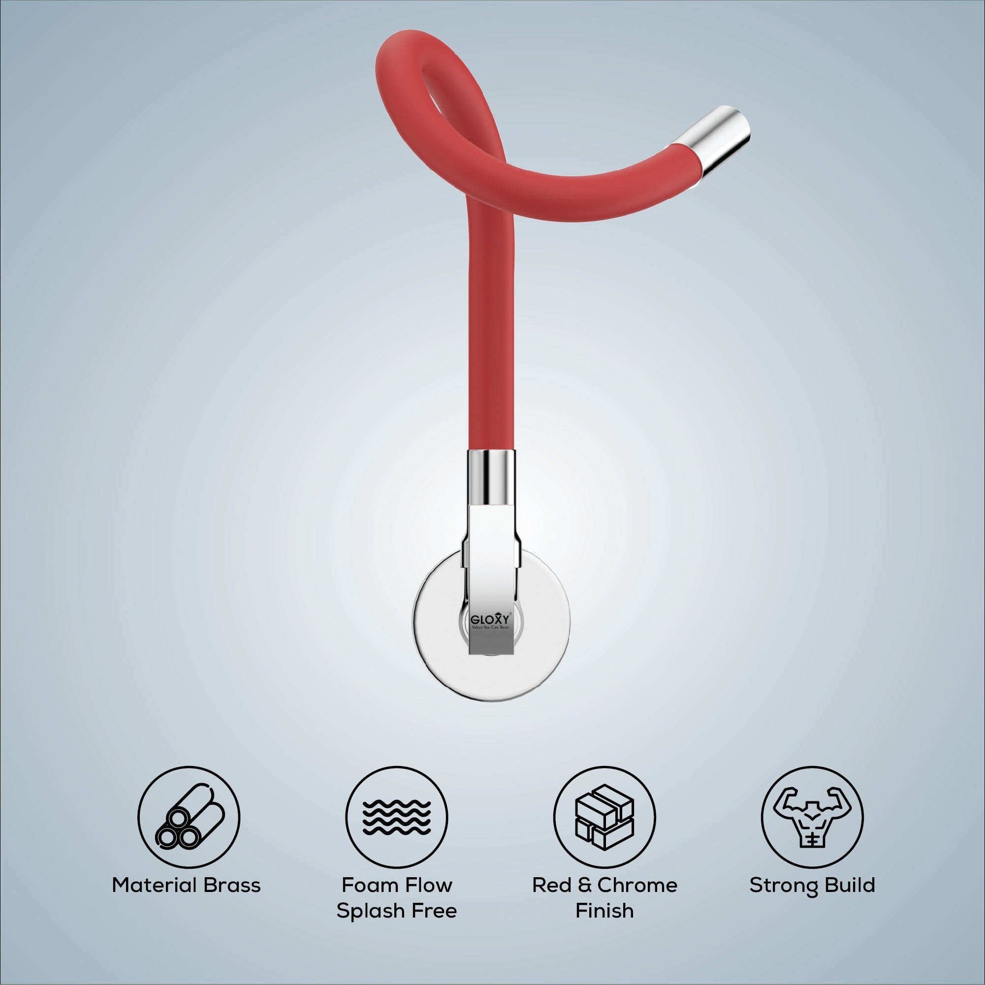 Gloxy Brass Kitchen Sink Tap with Chrome Finished Leak Proof Touch Lever - Red Silicon 20 Inch Flexible Splash Free Spout with Single Flow Water Saver Nozzle - 10 Years Warranty on Spindle Only