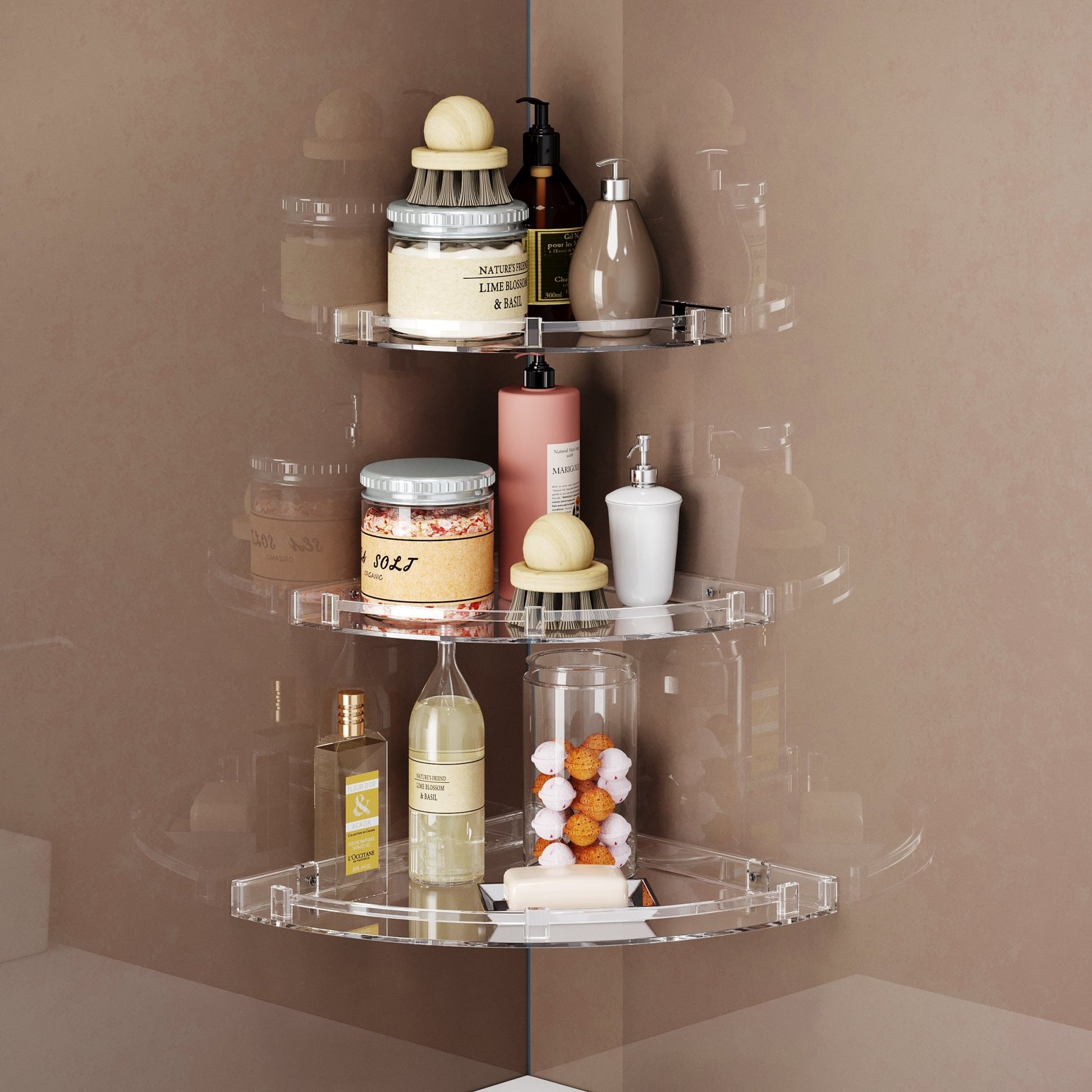 Unbreakable Transparent ABS Acrylic Corner Organizer Shelf 3 Pieces Set for Bathroom & Living Room Storage