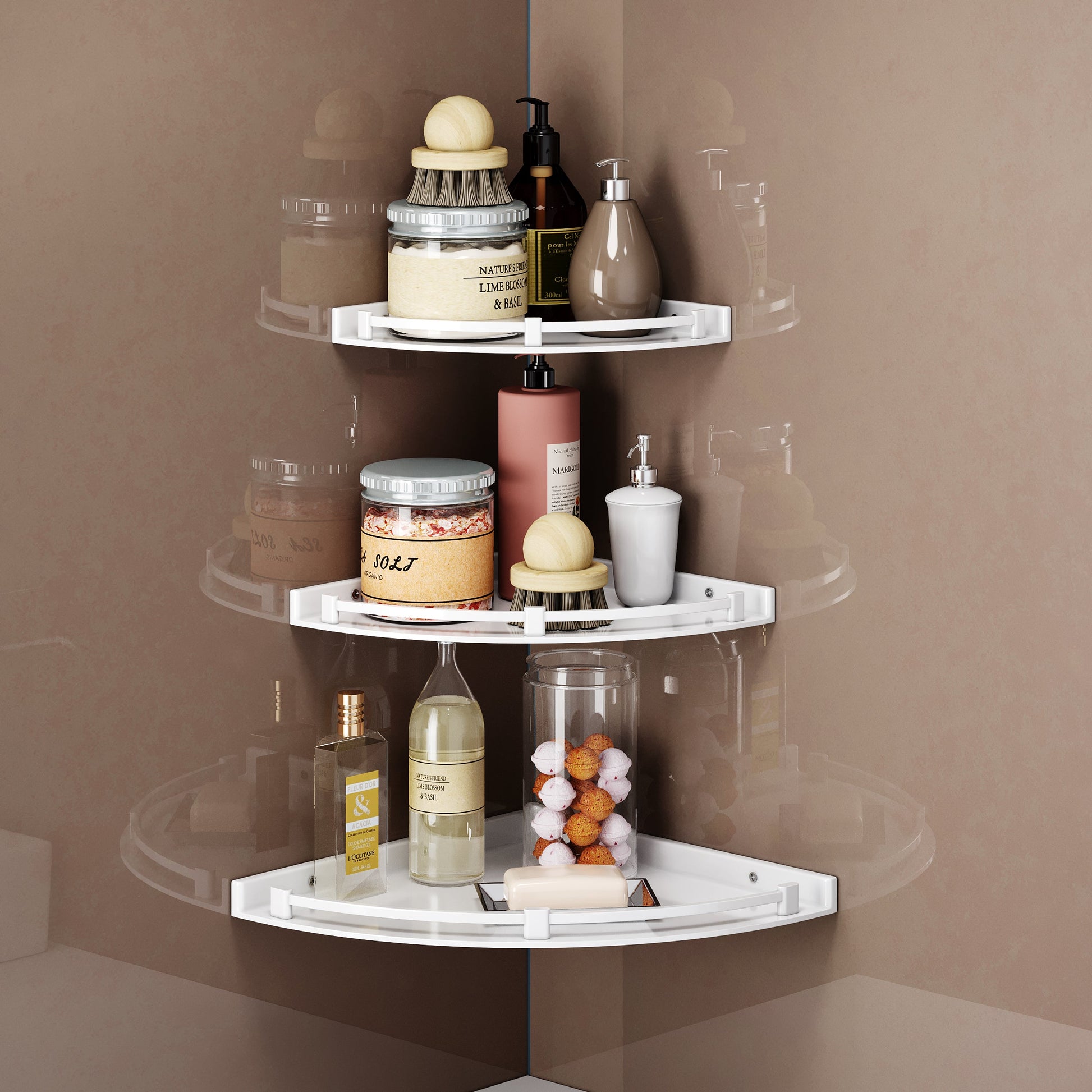GLOXY® Unbreakable Corner Wall Shelf Set - 3 Sizes (7", 9", 11") for Bathroom & Living Room - Space-Saving Organizer
