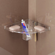 Unbreakable Transparent Wall Mount Acrylic Corner Double Soap Dish with Toothbrush & Tumbler Holder