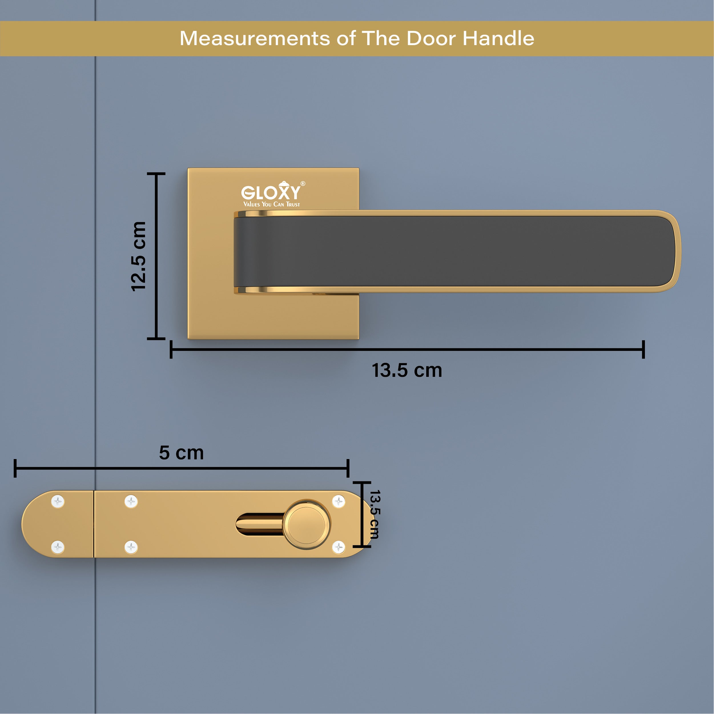 GLOXY Brass Door Lock for Balcony Store Room Door Lock, Mortise Keyless Handle Set with Brass Baby Latch for Home,Office,Hotel | Gold & Black Finish (2 Years Warranty, Pack of 1)