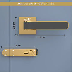 GLOXY Brass Door Lock for Balcony Store Room Door Lock, Mortise Keyless Handle Set with Brass Baby Latch for Home,Office,Hotel | Gold & Black Finish (2 Years Warranty, Pack of 1)