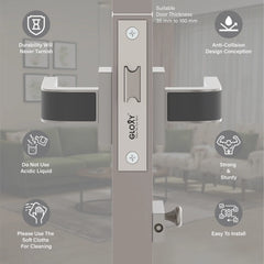 GLOXY Brass Door Lock for Balcony Store Room Door Lock, Mortise Keyless Handle Set with Brass Baby Latch for Home,Office,Hotel | Satin & Black Finish (2 Years Warranty, Pack of 1)