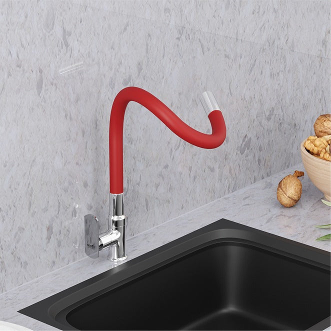 Gloxy Brass Kitchen Faucet with Chrome Finished Leak Proof Touch Lever - Grey 20 Inch Silicon Flexible Spout with Single Flow Water Saving Nozzle for Kitchen - 10 Years Warranty on Spindle Only