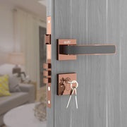 Gloxy Dorik Series Rose Gold Finish Mortise Main Door Key Lock With Handle