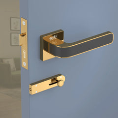 GLOXY Brass Door Lock for Balcony Store Room Door Lock, Mortise Keyless Handle Set with Brass Baby Latch for Home,Office,Hotel | Gold & Black Finish (2 Years Warranty, Pack of 1)