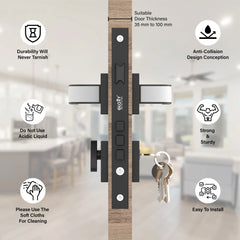 Superior Heavy Duty Mortise Door Locks for Main Door Lock Handles Set Home, Office, Hotel, Bedroom(Black)-by GLOXY®