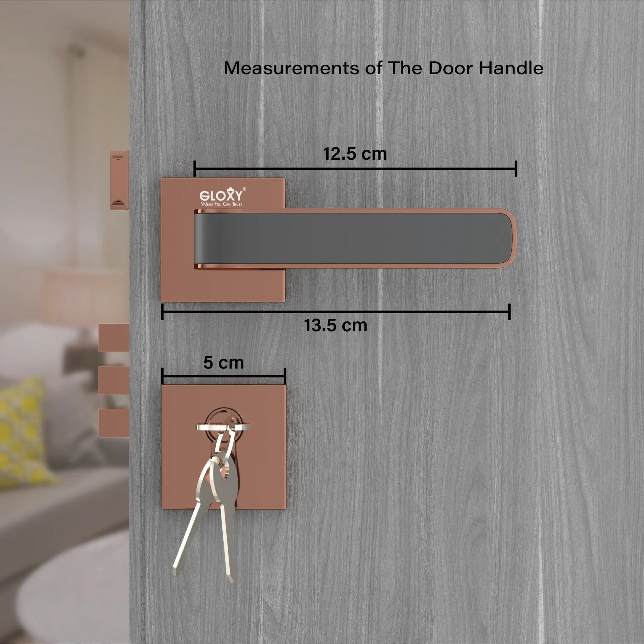 Gloxy Dorik Series Rose Gold Finish Mortise Main Door Key Lock With Handle