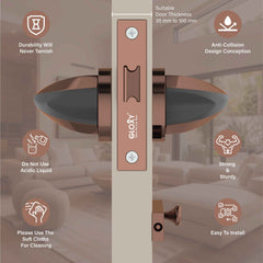 GLOXY Brass Door Lock for Balcony Store Room Door Lock, Mortise Keyless Handle Set with Brass Baby Latch for Home,Office,Hotel | Rose Gold & Black Finish (2 Years Warranty, Pack of 1)