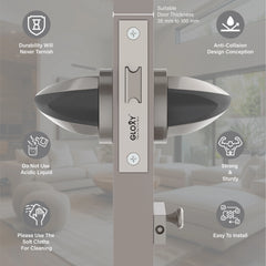GLOXY Brass Door Lock for Balcony Store Room Door Lock, Mortise Keyless Handle Set with Brass Baby Latch for Home,Office,Hotel | Satin & Black Finish (2 Years Warranty, Pack of 1)