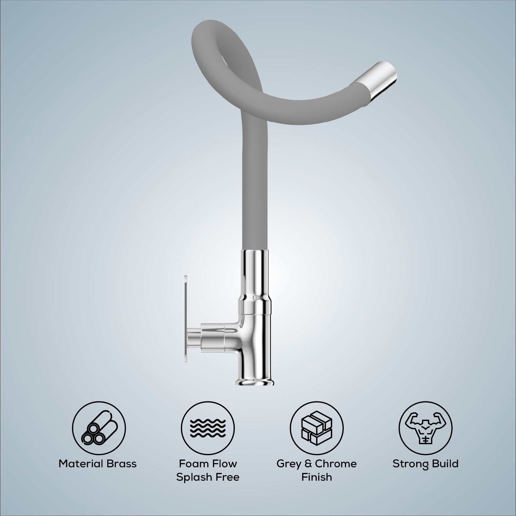 Gloxy Jet+ Series Singel Flow Brass Deck Mount 360° Flexible Swivel Faucet – Grey Finish