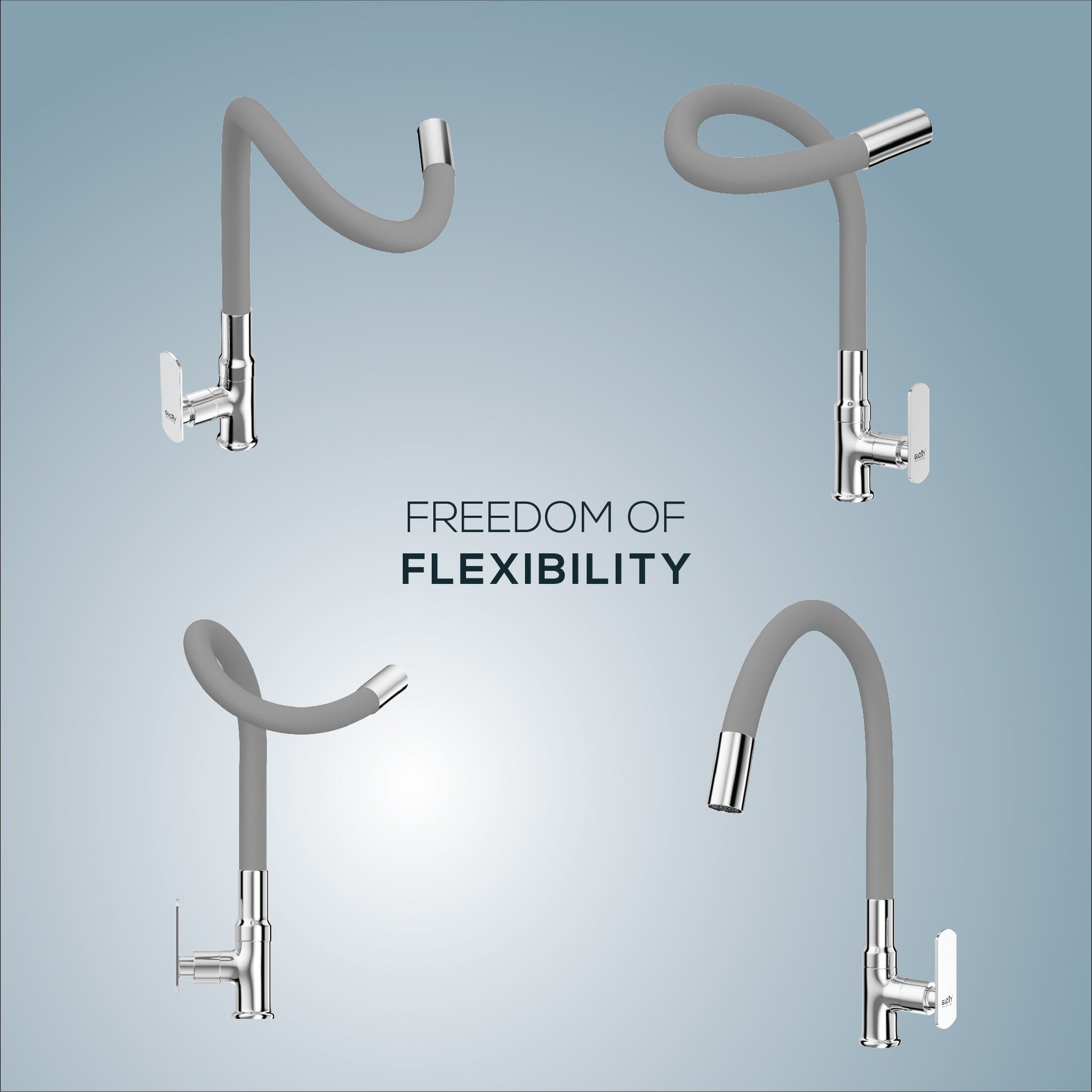 Gloxy Jet+ Series Singel Flow Brass Deck Mount 360° Flexible Swivel Faucet – Grey Finish