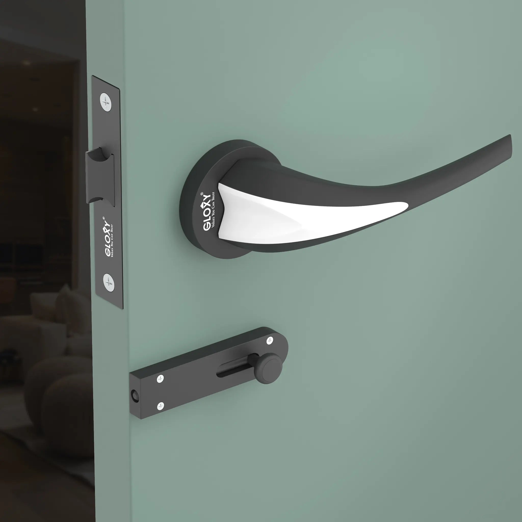 Gloxy Lumax Series Black Finish Mortise Bathroom Door Latch Lock With Handle