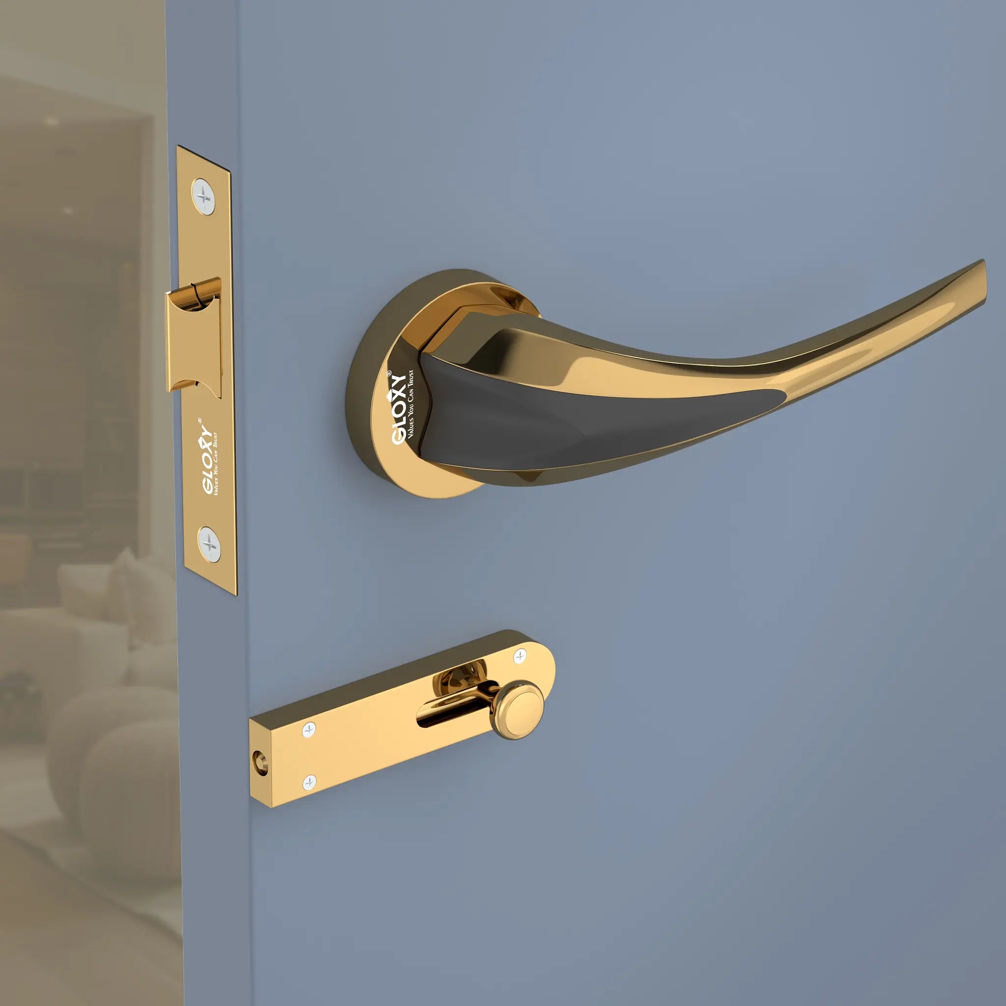 Gloxy Lumax Series Gold Finish Mortise Bathroom Door Latch Lock With Handle