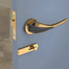 GLOXY Brass Door Lock for Balcony Store Room Door Lock, Mortise Keyless Handle Set with Brass Baby Latch for Home,Office,Hotel | Gold & Black Finish (2 Years Warranty, Pack of 1)
