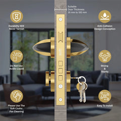 Heavy Duty Mortise Door Locks for Main Door Lock Handles Set Balcony and Storeroom, Bathroom(Gold)-by GLOXY®